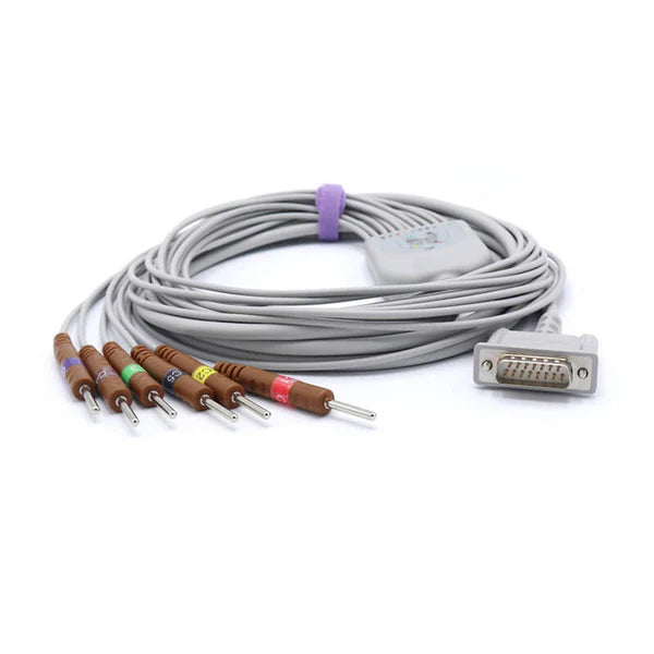 Cable de ECG Philips compatible con 10 derivaciones, aguja IEC de 3,0 mm, conector estándar europeo.