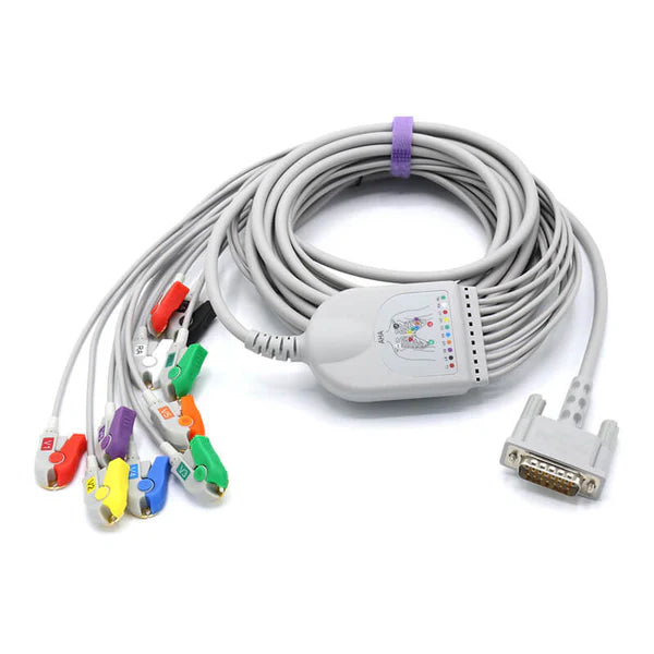 Cable de ECG Philips compatible con 10 derivaciones, conector IEC de pinza/pinza, estándar europeo.