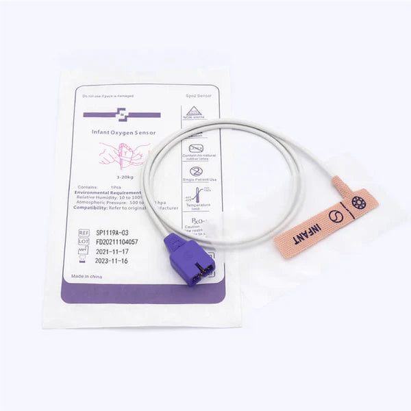 Sensor de Spo2 desechable Nellcor MAX-I para bebés, compatible, de 1 m, con conector de 9 pines, paquete de 12