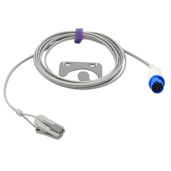 Sensor de SpO2 Biolight compatible con clip para oreja de adulto, 3 m, conector de 12 pines