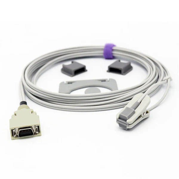 Sensor de Spo2 Mindray Datascope con clip para oreja para adultos, conector de 14 pines y 3m.