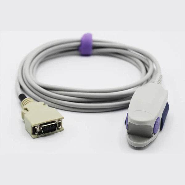 Sensor SpO2 para adultos tipo clip de dedo de 3 m con conector de 14 pines – insumo alternativo