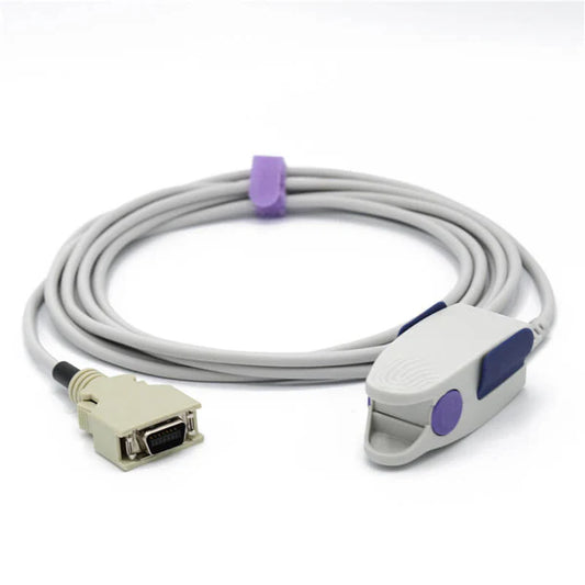 Sensor SpO2 para adultos tipo clip de dedo de 3 m con conector de 14 pines – insumo alternativo