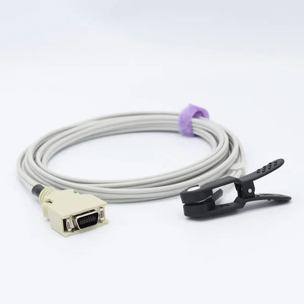 Sensor de Spo2 Mindray Datascope con clip para oreja para adultos, conector de 14 pines y 3m.